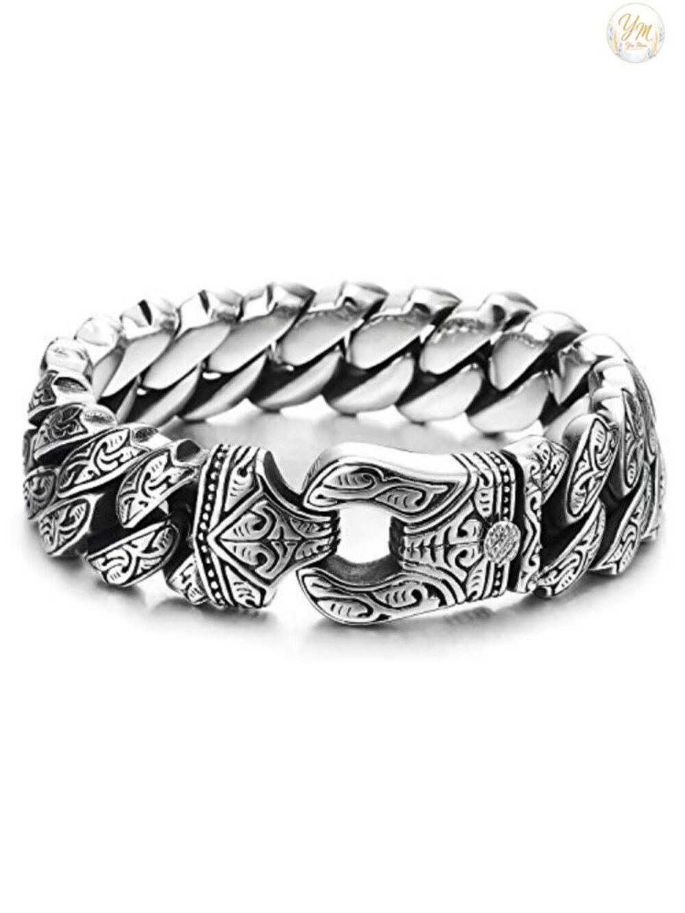 Men's Stainless Steel Curb Chain Bracelet Viking Tattoo Pattern Retro
